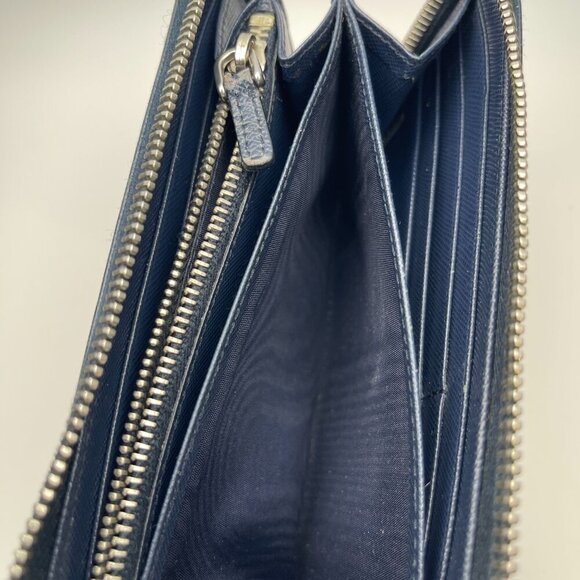 Prada 2ML317 Saffiano Leather Zip Around Wallet - Dark Blue - Preowned - Picture 11 of 13